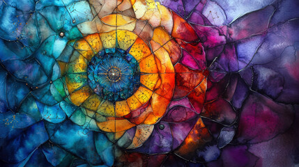 Aufkleber - A colorful painting of a flower with a yellow center. The painting is full of bright colors and has a sense of movement and energy