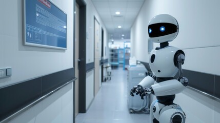 Sticker - A robot is standing in a hospital hallway