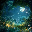 © นายชยุตพงศ์ แซ่เจี่ย - A serene night scene with glowing fireflies and vibrant flowers under a bright moon, creating a magical atmosphere.