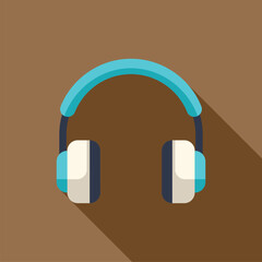 Poster - blue and white headphones icon casting a long shadow on brown background, simple flat design