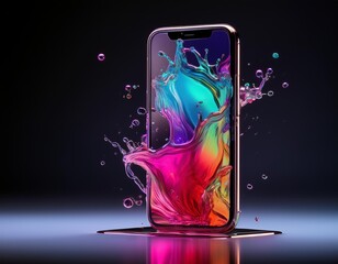 A phone screen with a colorful liquid splash