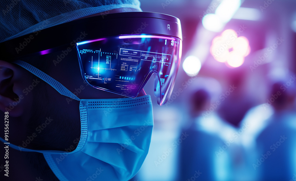Surgeon wearing an augmented reality headset during a futuristic ...