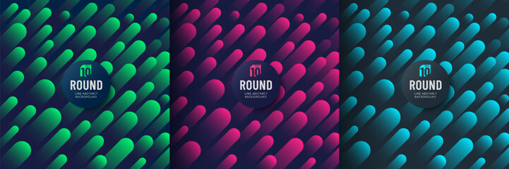 Wall Mural - set of abstract green, pink red and blue geometric rounded line diagonal dynamic overlapping on dark