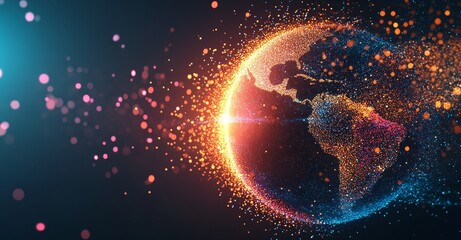Wall Mural - the abstract orange energy sphere is surrounded by sparkling waves of magical light on a dark backgr