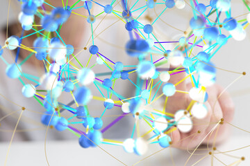 Poster - Neural network 3D illustration. Big data and cybersecurity