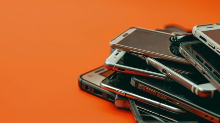 Aufkleber - A pile of cell phones on a red background
