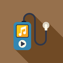 Poster - blue music player playing song with earphones connected, audio device for listening to music