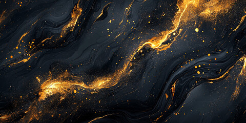 Wall Mural - Dark marble background with golden fire-like particles, dark and gold colors, a beautiful wallpaper