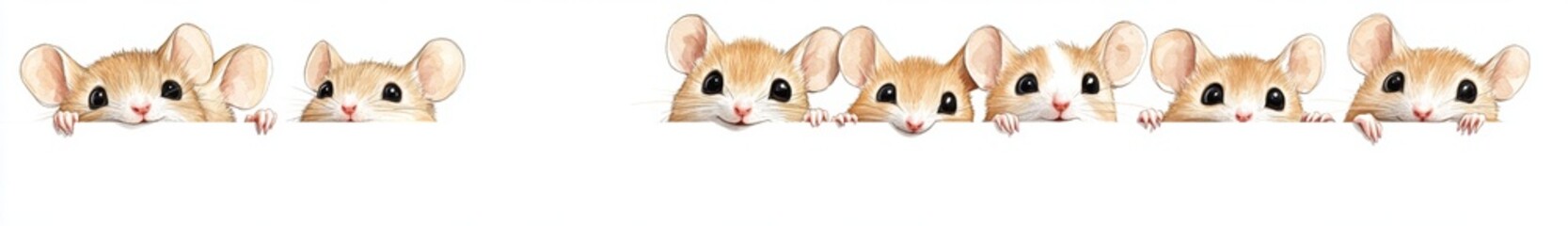 Wall Mural - Set on transparent background, watercolor mice peeking at you