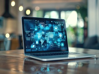 Poster - Laptop on Wooden Table