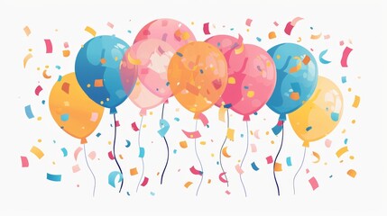 Wall Mural - Colorful Balloons and Confetti - Festive Celebration Background