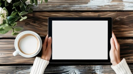 Poster - A person holding a tablet with a white background