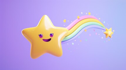 Sticker - Yellow Star with Rainbow,