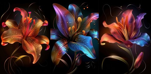 Wall Mural - Posters featuring floral designs and geometric backgrounds