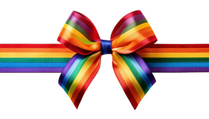 Poster - Striking close-up of a ribbon bow displaying a rich and colorful rainbow pattern, set against a PNG Transparent background.
