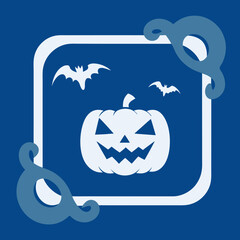 Wall Mural - Blue Halloween Jack-O’-Lantern with Bats Illustration