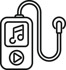 Poster - line icon of a music player with earphones, representing the concept of portable audio