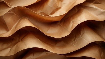 Wall Mural - High-resolution image of creased and crumpled recycle brown paper, showcasing the unique and abstract patterns formed by the folds 