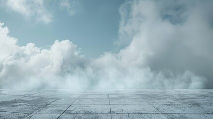 Sticker - Concept for landing page with foggy clouds, concrete ground, and abstract background.