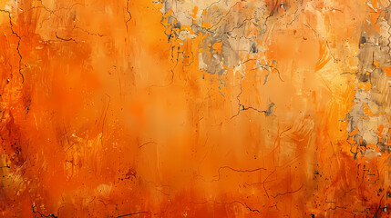 A close-up view of a textured orange wall with visible cracks and imperfections. The warm hues and distressed surface create a rustic and inviting aesthetic.