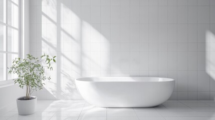 Poster - bath tube in empty bathroom and window with sunlight
