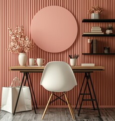 Poster - Modern aesthetic home office design with warm earthy tones and minimalist decor