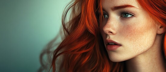 Poster - Portrait of a woman with red hair. with copy space image. Place for adding text or design