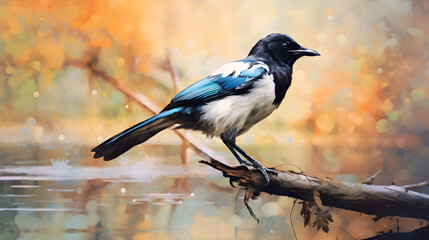 Sticker - Magpie in nature Watercolor Style