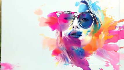 Poster - Woman With Colorful Sunglasses In Vibrant Abstract Art Style Generative AI