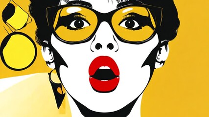 Poster - retro portrait of a woman with big glasses and bold makeup generative ai