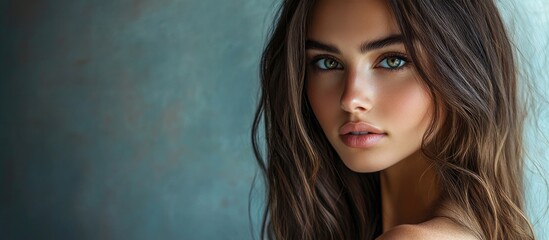 Poster - Attractive brunette girl. with copy space image. Place for adding text or design