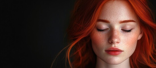 Poster - Portrait of a woman with red hair. with copy space image. Place for adding text or design