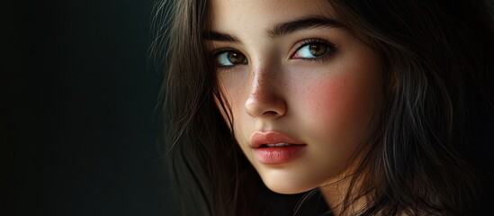 Poster - Attractive brunette girl. with copy space image. Place for adding text or design