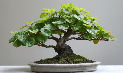 Wall Mural - Bonsai with smooth leaves and a compact shape, highlighted by a clean background to focus on its structure