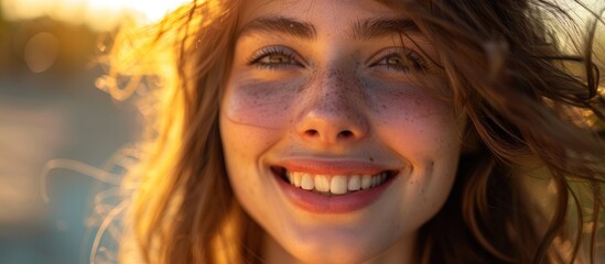 Aufkleber - Portrait of a young healthy woman showcasing beauty. with copy space image. Place for adding text or design
