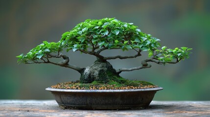 Wall Mural - Bonsai with smooth leaves and a compact shape, presented on a plain background to highlight its form