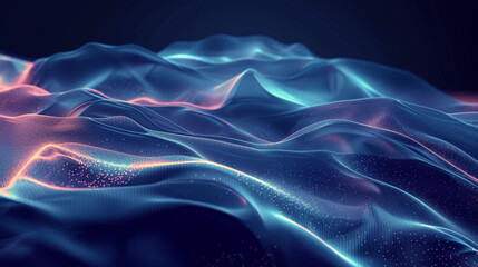 Poster - Abstract digital landscape with flowing waves in vibrant colors on a dark background
