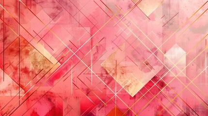 Contemporary geometric patterns in pink and coral hues, enriched with golden touches