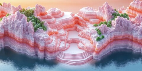 Canvas Print - Pink and Orange Layered Cliffs Surrounded by Water