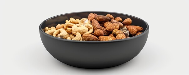 bowl of mixed nuts on white background, 4k hyperrealistic photo