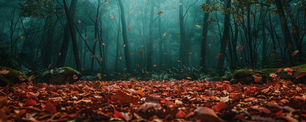 Colorful autumn leaves on a forest floor, 4K hyperrealistic photo