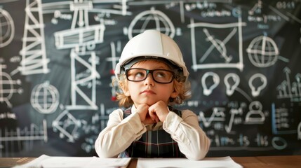 Little child in engineering attire, dreaming and striving towards their learning goals