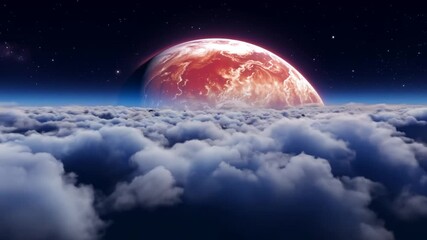 Poster - Astronaut View Of A Red Planet Above A Sea Of Clouds At Night Generative AI