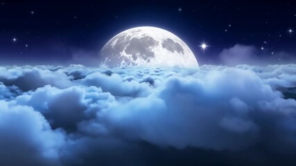 Poster - Full Moon Shining Over Soft Clouds At Night Generative AI