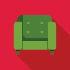 Poster - green armchair is casting a long shadow on a red background