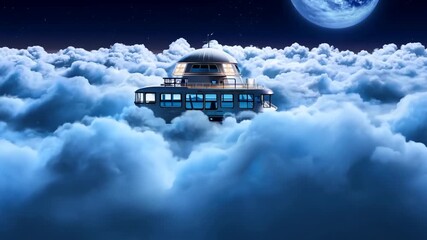 Poster - Space Diner Floating Among Clouds Under A Full Moon Generative AI