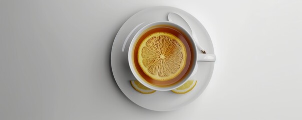 Wall Mural - Cup of herbal tea with lemon on white background, 4K hyperrealistic photo