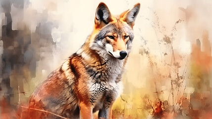 Wall Mural - Coyote in nature watercolor style