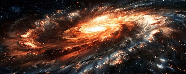 Wall Mural - Distant galaxy with spiraling arms and glowing core, 4K hyperrealistic photo