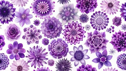 Poster - The wallpaper set of many purple watercolor flower type graphic illustrations isolated on a white background for decoration. Generative AI.